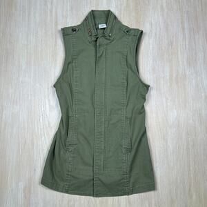 Cabi Green Utility Vest Zip Front Stretch Cotton Military Style Layering XS